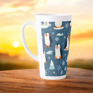 Playful Penguin Pattern Latte Mug