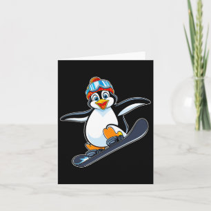 Playful Penguin Snowboarding Adventure Design Card