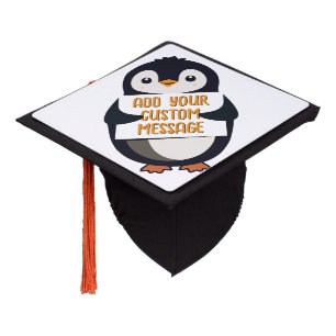 Playful penguin with a sign for your message graduation cap topper
