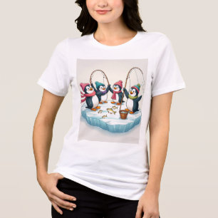 Playful Penguins Fishing Cartoon Cute Arctic T-S Tri-Blend Shirt