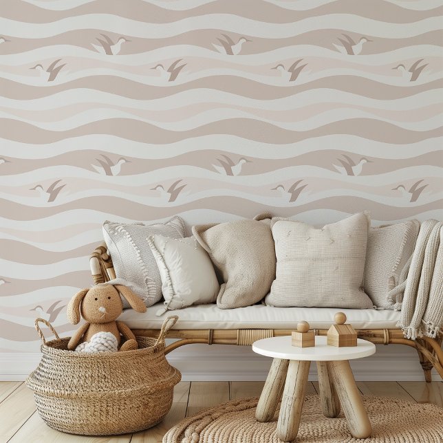 Playful Penguins in Gentle Waves - Beige and White Wallpaper (Creator Uploaded)