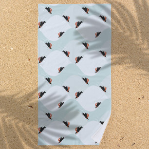 Playful Penguins Sliding on Snow Pattern Beach Towel