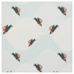 Playful Penguins Sliding on Snow Pattern Fabric
