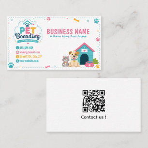 Playful Pet Boarding Business Card with QR Code