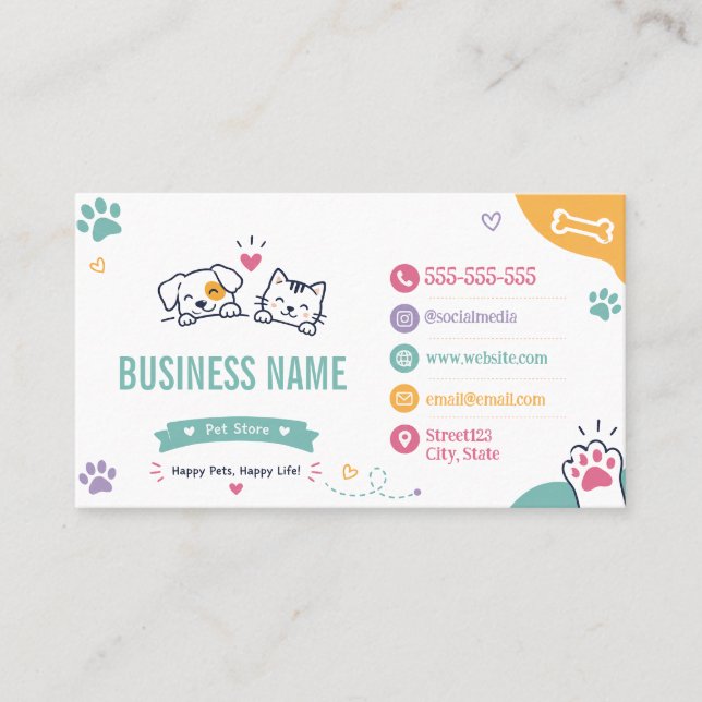 Playful Pet Store Custom Business Card  (Front)