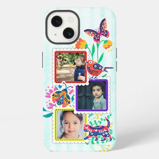 Playful photo frames, cute bird, cat, ladybug  iPhone case (Back)