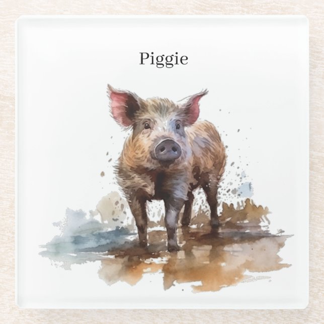 Playful Piglet, custom Glass Coaster (Front)