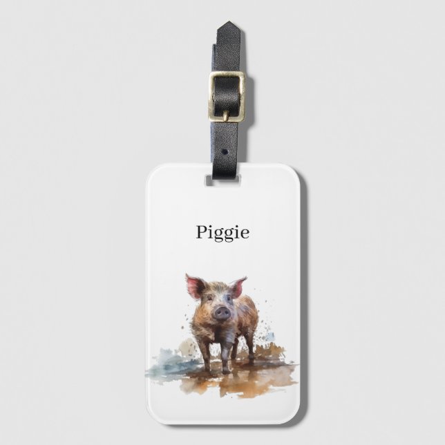 Playful Piglet, custom Luggage Tag (Front Vertical)