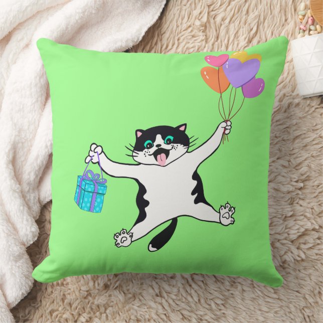 Playful Pillow Pair Cat Decorative Bright Green (Blanket)