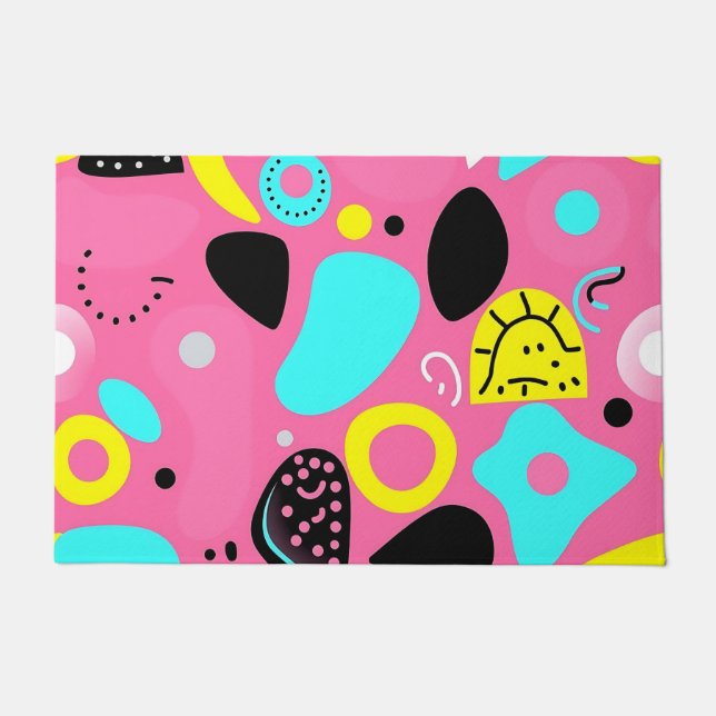Playful Pink Abstract Shapes Pattern Doormat (Front)