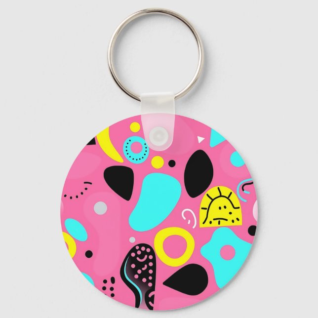 Playful Pink Abstract Shapes Pattern Keychain (Front)