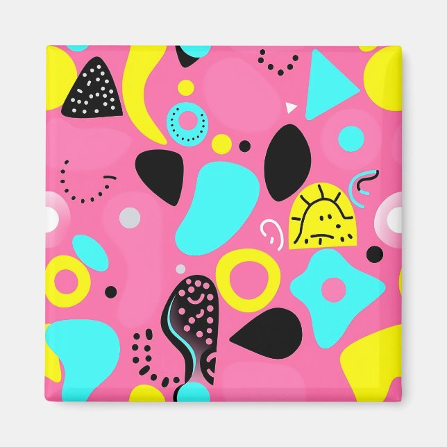 Playful Pink Abstract Shapes Pattern Magnet (Front)