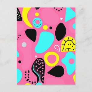 Playful Pink Abstract Shapes Pattern Postcard