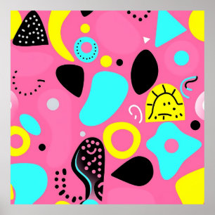 Playful Pink Abstract Shapes Pattern Poster