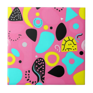 Playful Pink Abstract Shapes Pattern Tile