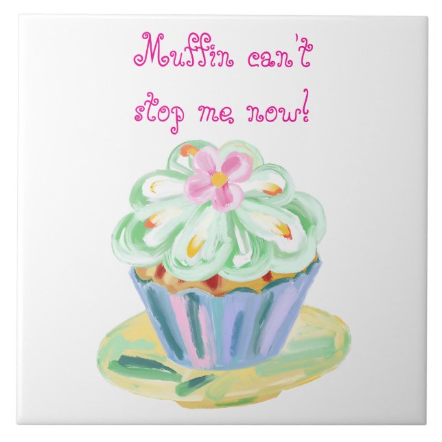 Playful Pink and Green Cupcake Artwork Tile (Front)