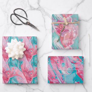 Playful Pink and Turquoise Liquid Abstract Pattern Wrapping Paper Sheet