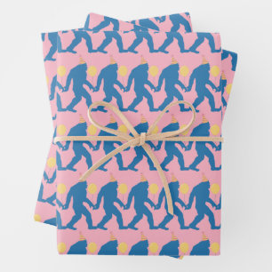 Playful Pink, Blue & Yellow Birthday Bigfoot Wrapping Paper Sheet