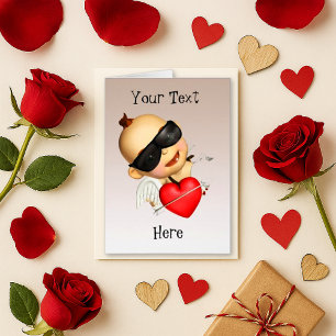 Playful Pink Cartoon Cupid Heart Greeting Card