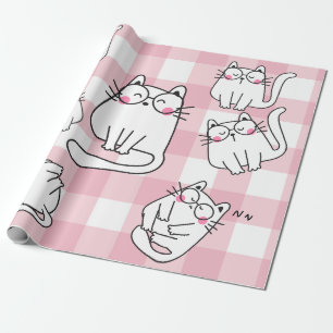 Playful Pink Cat Illustration Wrapping Paper