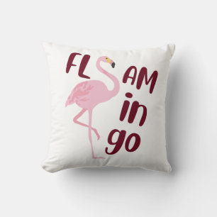 Playful Pink Flamingo Typography Art Throw Pillow