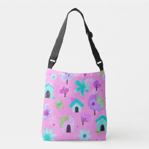 Playful Pink Floral Pattern Crossbody Bag