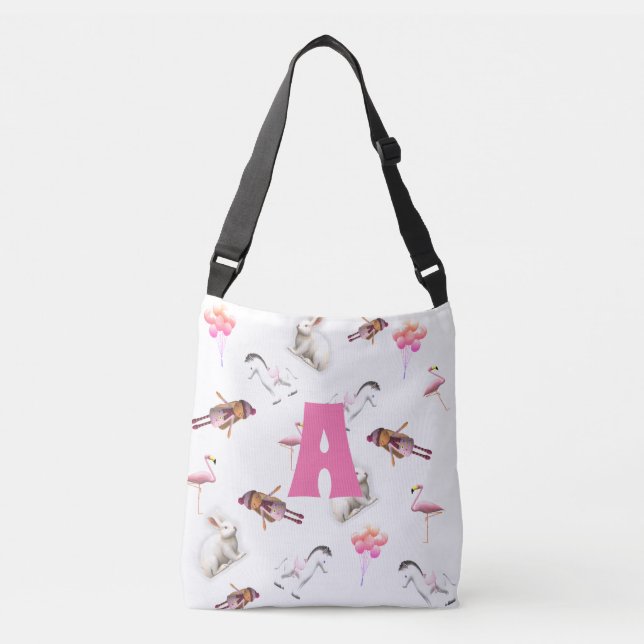 Playful Pink Monogrammed Pattern Crossbody Bag (Front)