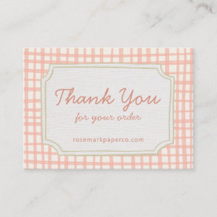 Playful Pink Peach Plaid Small Business Thank You Enclosure Card