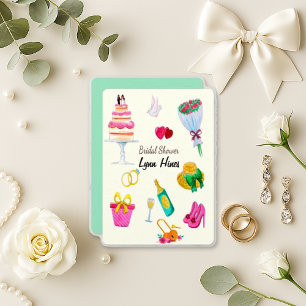 Playful Pink Retro Wedding Icons Bridal Shower Invitation