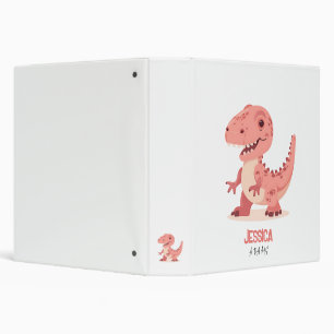 Playful Pink T-Rex Dino With Kids Name Binder