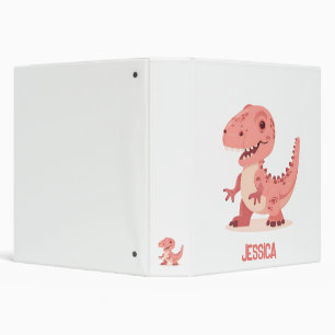 Playful Pink T-Rex Dino With Kids Name Binder