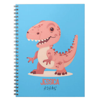 Playful Pink T-Rex Dino With Kids Name Notebook