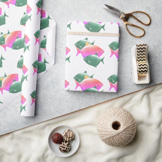 playful pink teal tropical fish pattern pop art wrapping paper (Crafts)