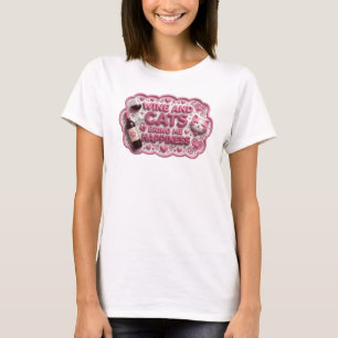 Playful Pink WINE AND CATS BRING ME HAPPINESS T-Shirt
