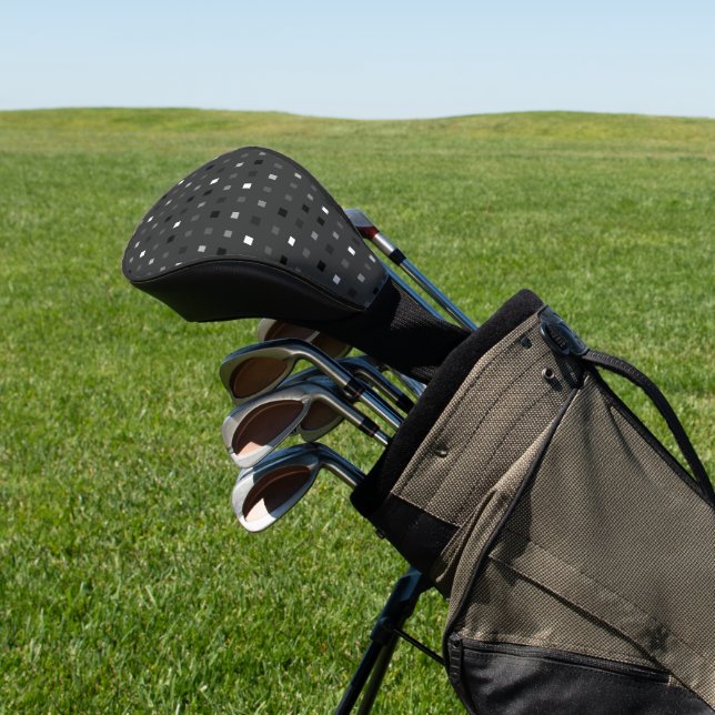  Playful Pixels Check Grey Black Pattern Golf Head Cover (In Situ)