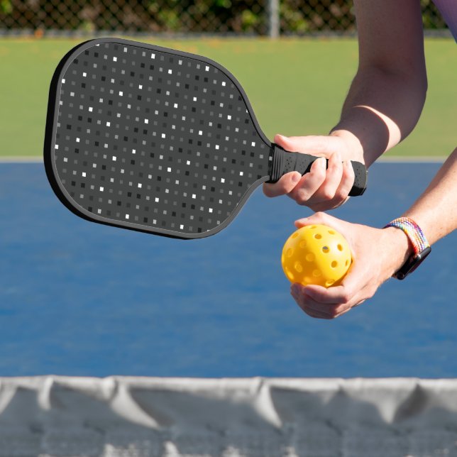  Playful Pixels Check Grey Black Pattern Pickleball Paddle (Insitu)