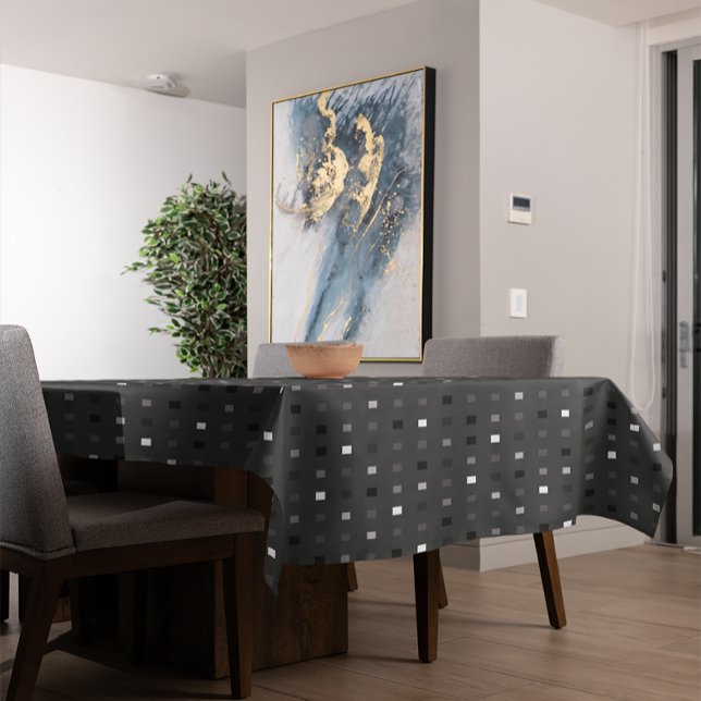  Playful Pixels Check Grey Black Pattern Tablecloth (Creator Uploaded)