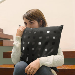  Playful Pixels Check Grey Black Pattern Throw Pillow