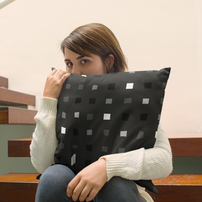  Playful Pixels Check Grey Black Pattern Throw Pillow (Creator Uploaded)