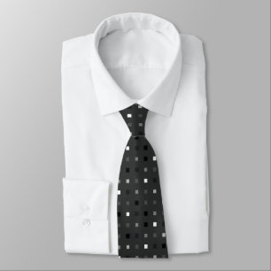  Playful Pixels Check Grey Black Pattern Tie