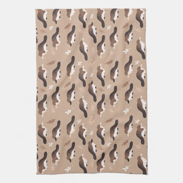 Playful Platypus Pattern Kitchen Towel (Vertical)