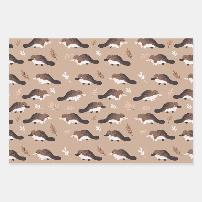 Playful Platypus Pattern Wrapping Paper Sheet (Front)