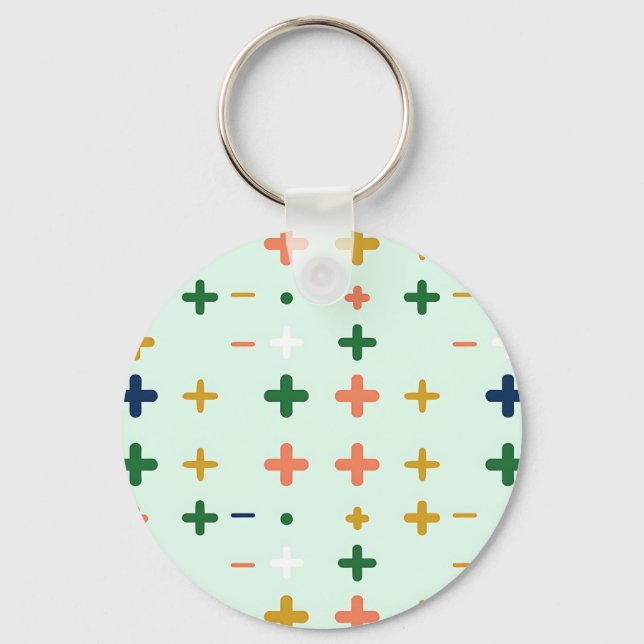 Playful Plus Signs Geometric Retro Pattern Keychain (Front)