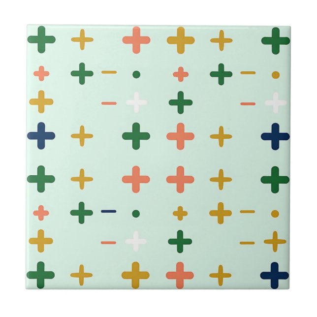Playful Plus Signs Geometric Retro Pattern Tile (Front)