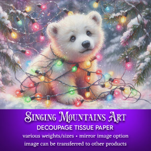 Playful Polar Bear & Festive Lights Decoupage Tissue Paper