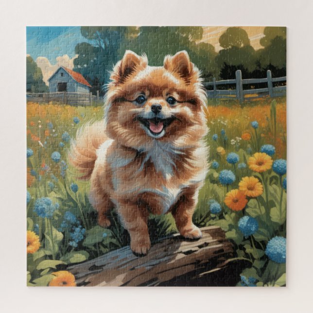 Playful Pomeranian Puppy, Nature-Inspired  Jigsaw Puzzle (Vertical)