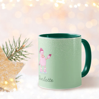 Playful Poodle Dog Ice Skating Pistachio Green Mug