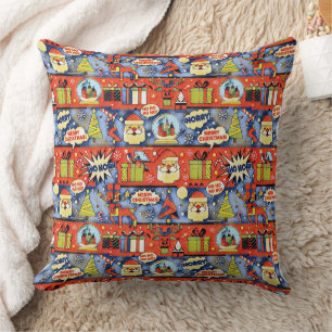 Playful Pop Art Christmas Pattern Throw Pillow