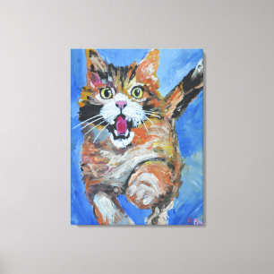 Playful Pouncing Calico Cat Canvas Print