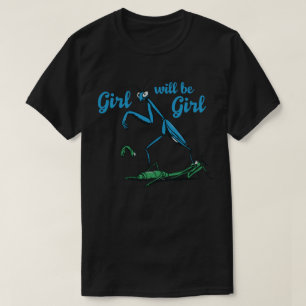 Playful Praying Mantis Graphic on White Background T-Shirt